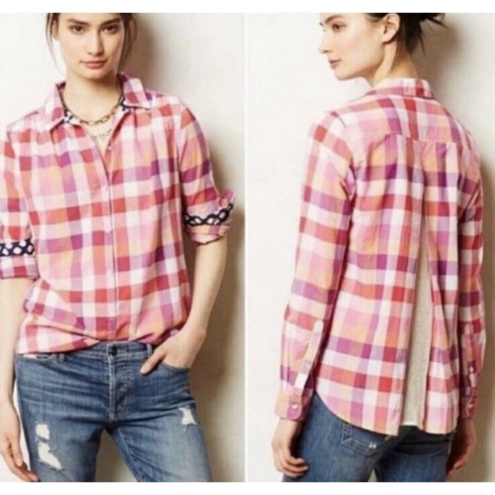 Anthropologie Isabella Sinclair Plaid Button Down Long Sleeve Top Womens Medium
